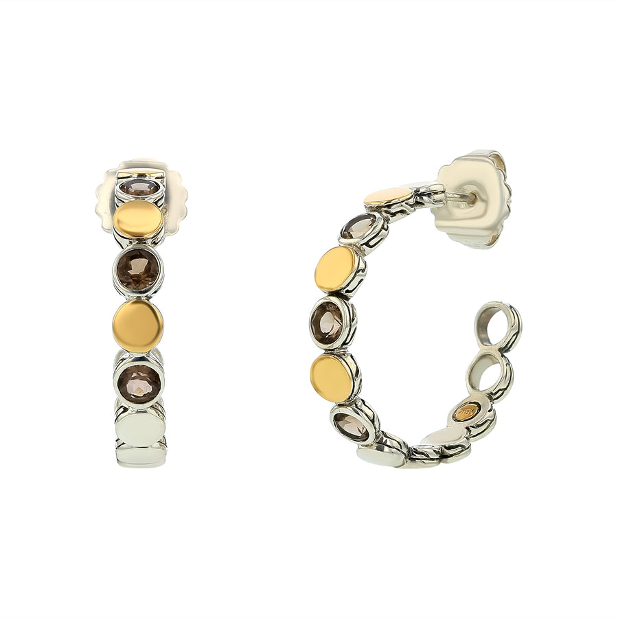 John Hardy Dot Smokey Quartz Hoop Earrings in Sterling Silver and 18K Yellow Gold