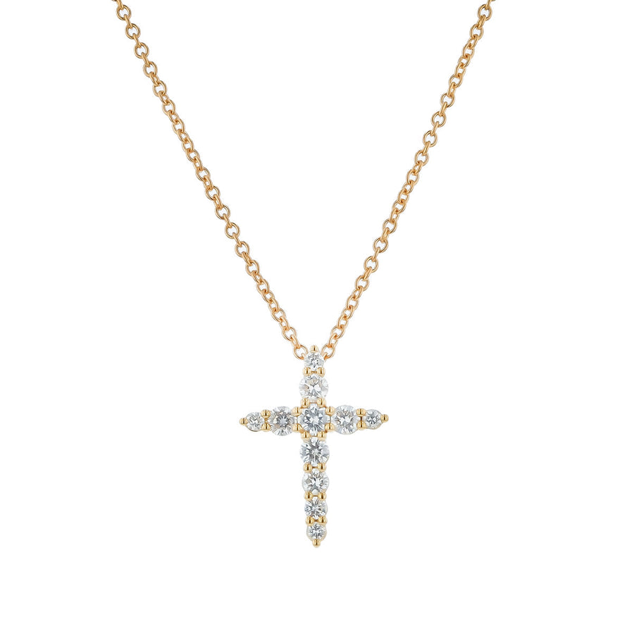 Graduated 0.36-0.42ct Diamond Cross Pendant in 18K Yellow Gold, 18"