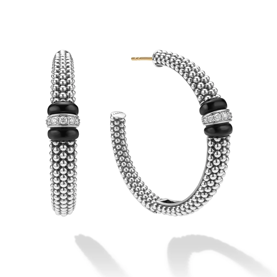 Black Caviar 0.19ct Diamond Hoop Earrings in Sterling Silver and Ceramic