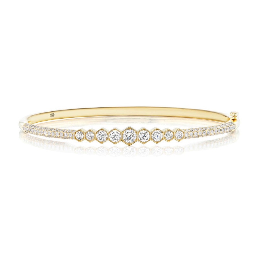Hex Collection 1.86ct Round Diamonds Bangle Bracelet in 18k White Gold, 6.5"