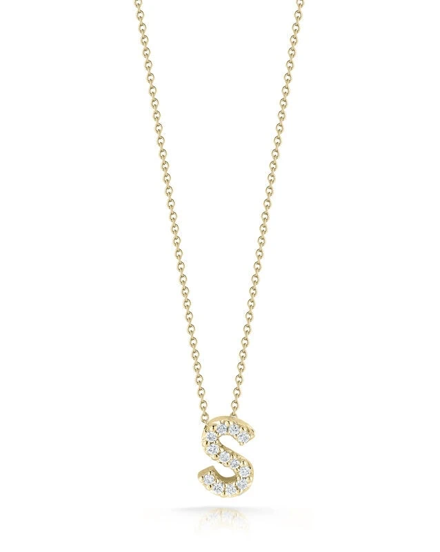 Tiny Treasures 0.05ct Diamond Love Letter "S" Pendant in 18K Yellow Gold, 16-18" chain