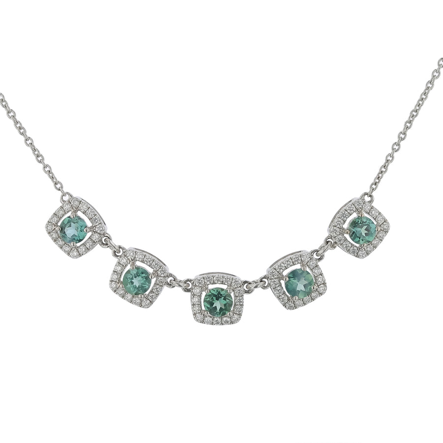 0.88ct Alexandrite and 0.40ct Diamond 5 Stone Necklace in 14K White Gold, 18"