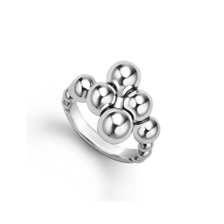 Caviar Bubbly Crossover Ring in Sterling Silver, size 6