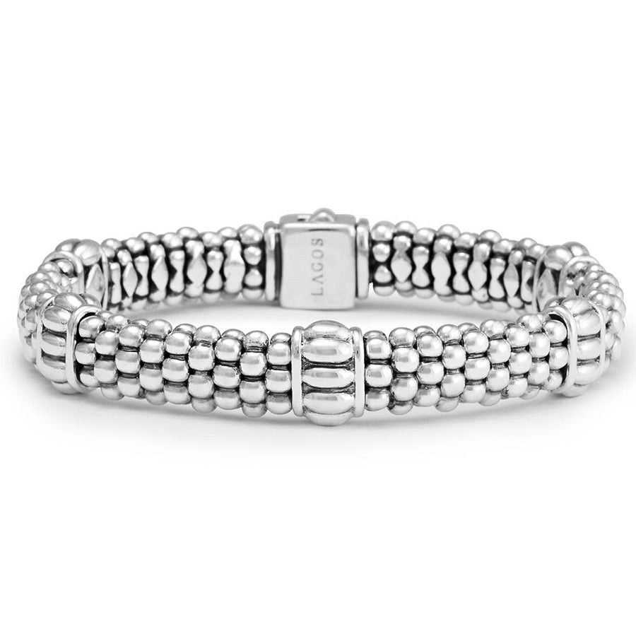 Signature Caviar Fluted Station Rope Bracelet in Sterling Silver, size 6.5