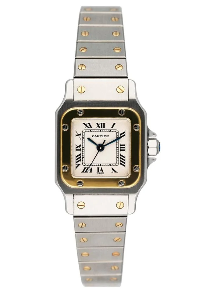 24mm Cartier Santos Galbee Watch with White Dial in Stainless Steel and 18K Yellow Gold, Bracelet