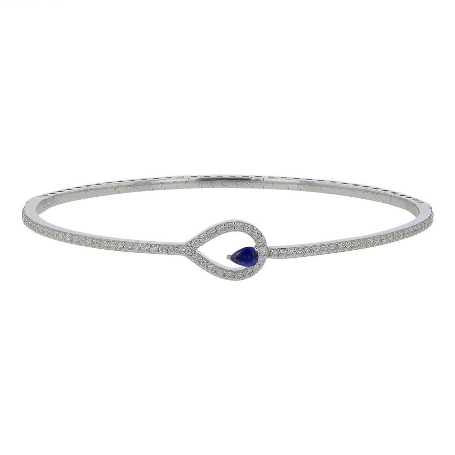 0.60ct Diamond and 0.18ct Pear Shape Sapphire Bangle Bracelet in 14K White Gold