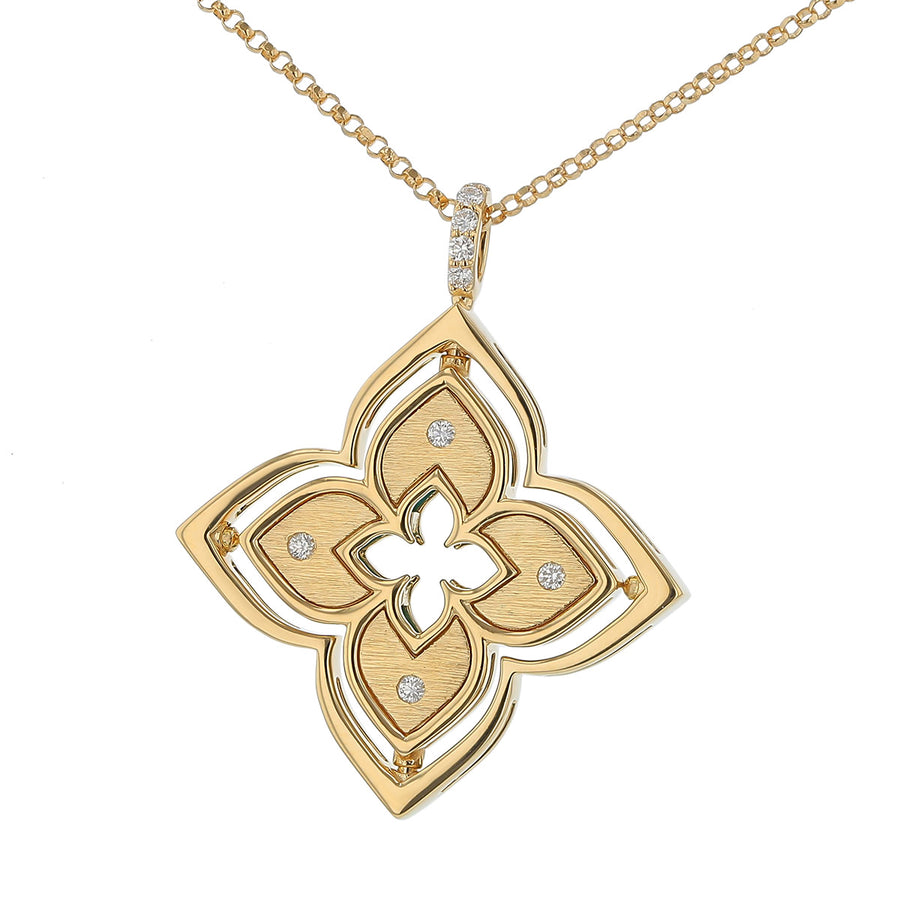 Venetian Princess 0.12Ct Diamond and Turquoise Pirouette Pendant on Chain in 18K Yellow Gold, 17"