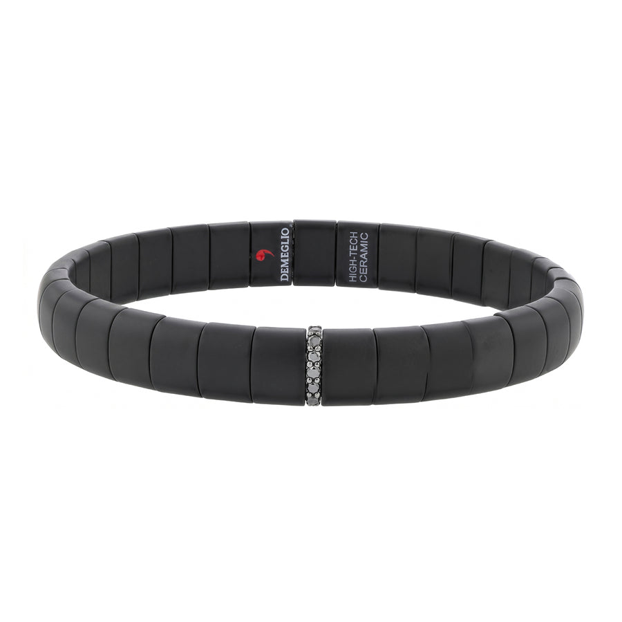 Men's Black 0.11ct Diamond Matte Bar Stretch Bracelet in 18K White Gold and Black Ceramic, size large