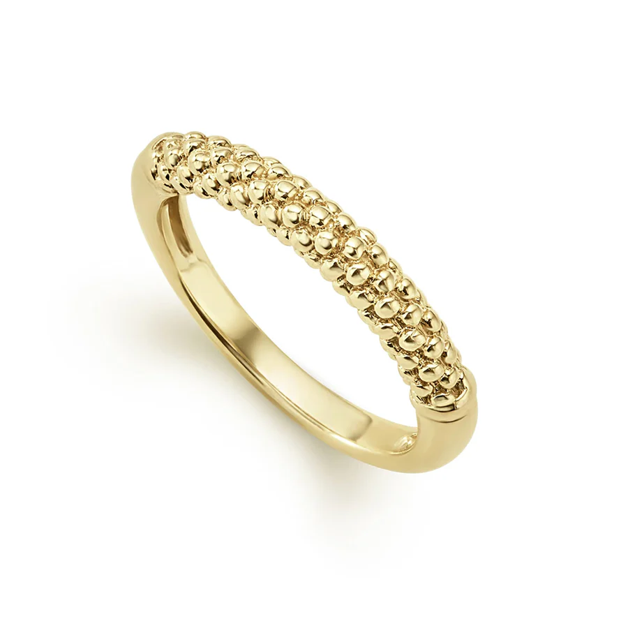 Caviar Gold Beaded Stackable Ring in 18K Yellow Gold, size 7