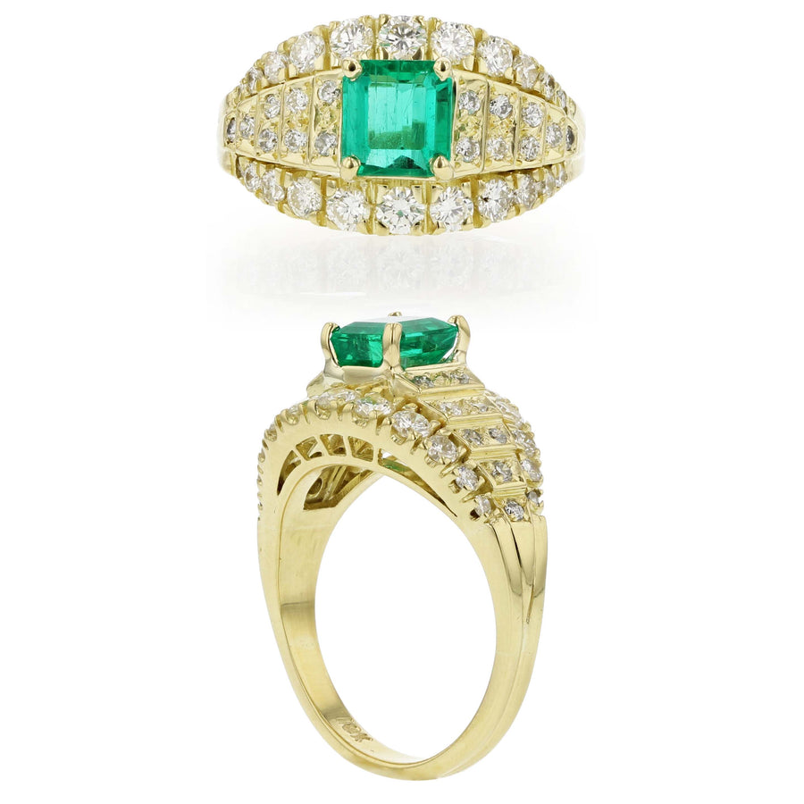 1.03ct Emerald Cut Emerald & 0.91ct Diamond Ring in 18K Yellow Gold
