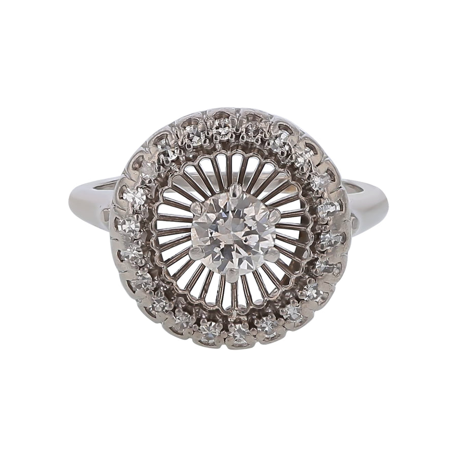 0.42ct Diamond and 0.24ct Diamonds Art Deco Ring in 18K White Gold, Size 6.5
