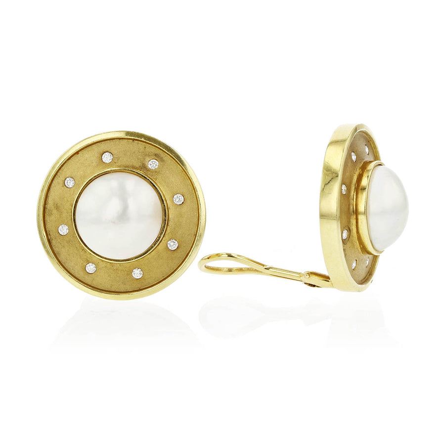 0.32ct Diamond & Mabe Pearl Clip-On Earrings in 14K Yellow Gold
