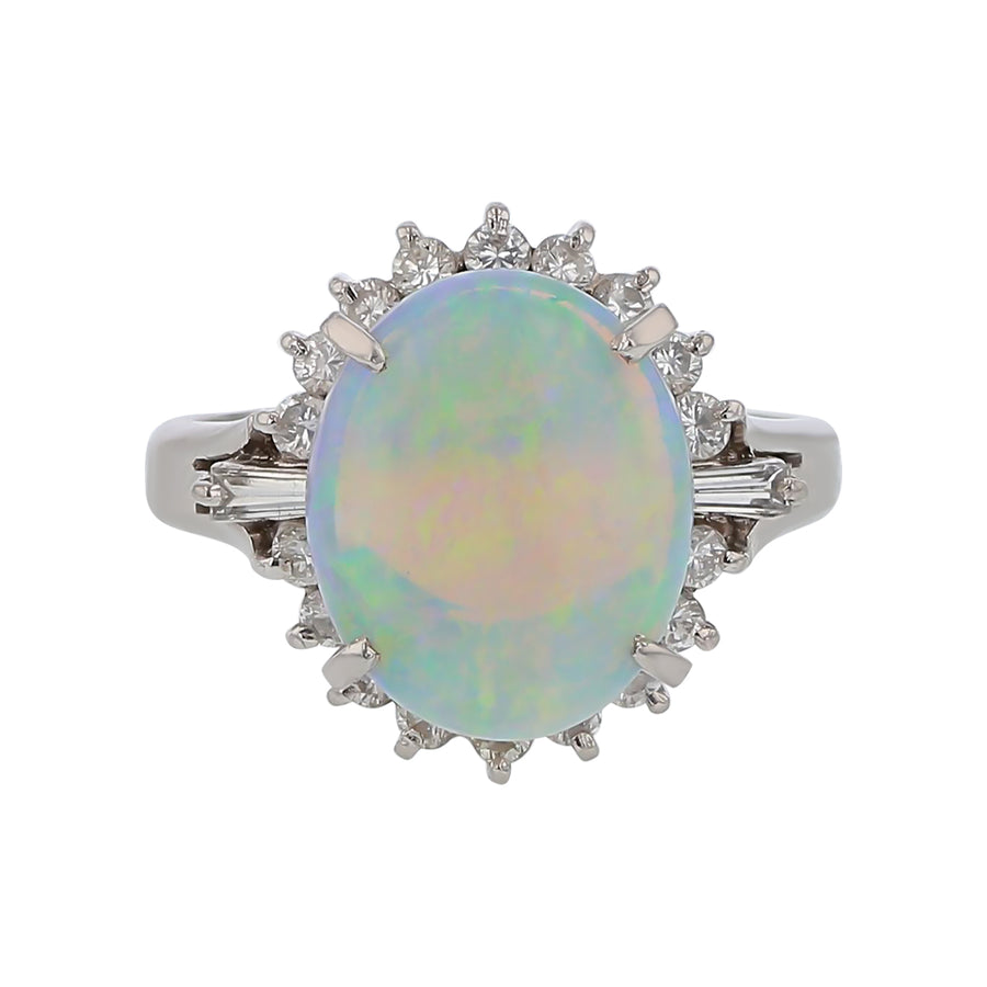 2.03ct Australian Opal and 0.43ct Diamond Ring in Platinum Circa 1970s, Size 5