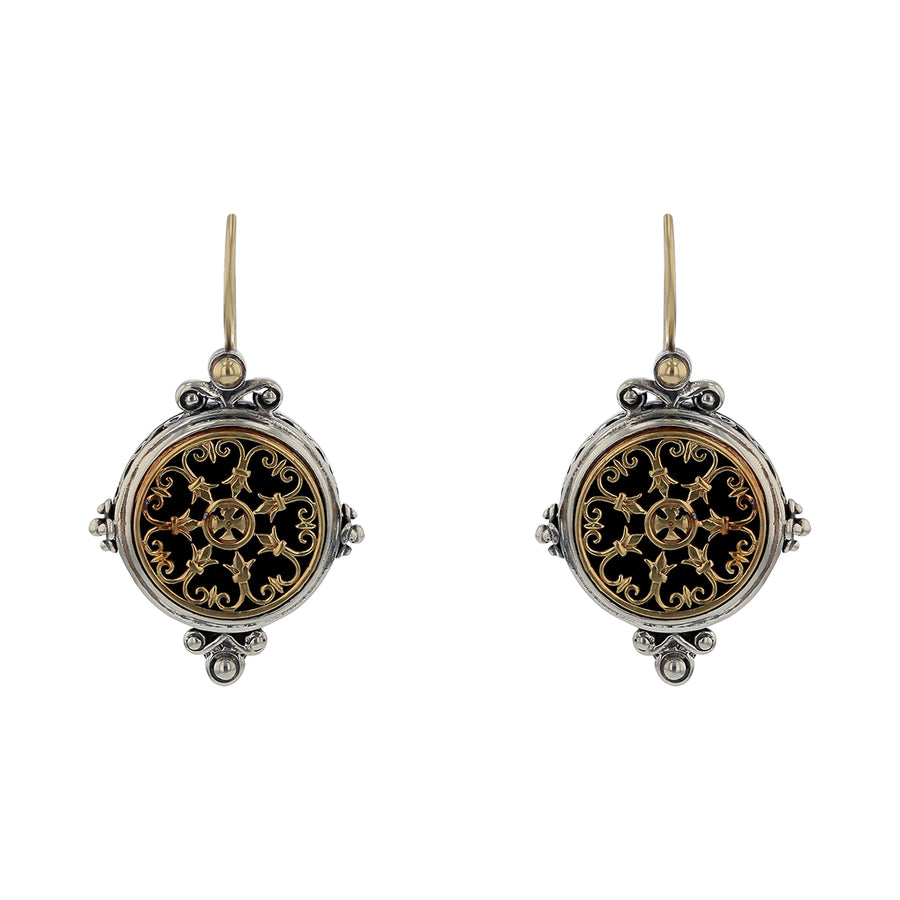 Konstantino Black Onyx French Wire Earrings in Sterling Silver and 18k Yellow Gold