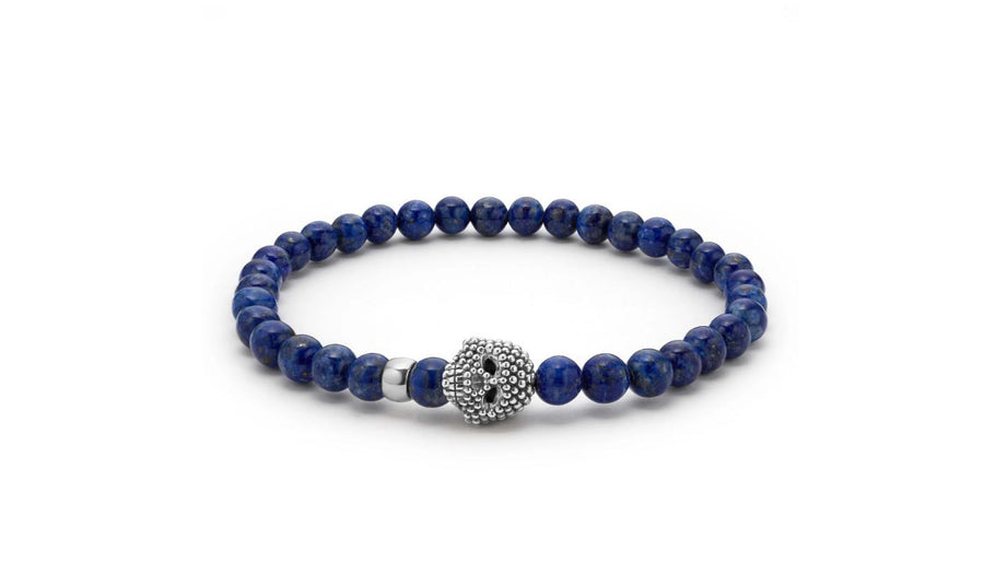 Signature Caviar Anthem Lapis Skull Stretch Bracelet with Sterling Silver, Size 8