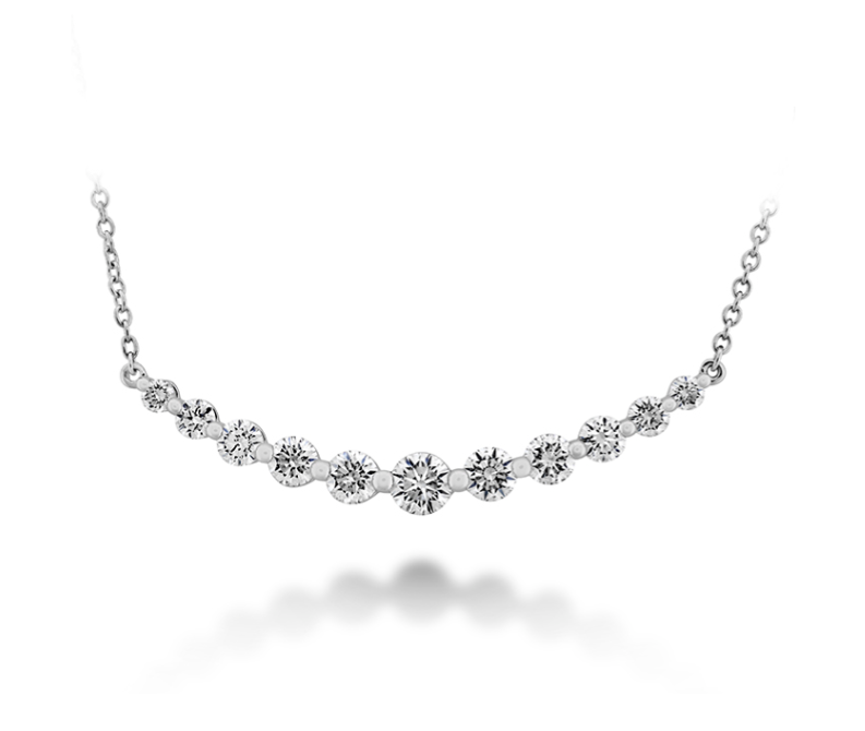 Smile 1.04-1.16ct Diamond Bar Necklace in 18K White Gold, 18"