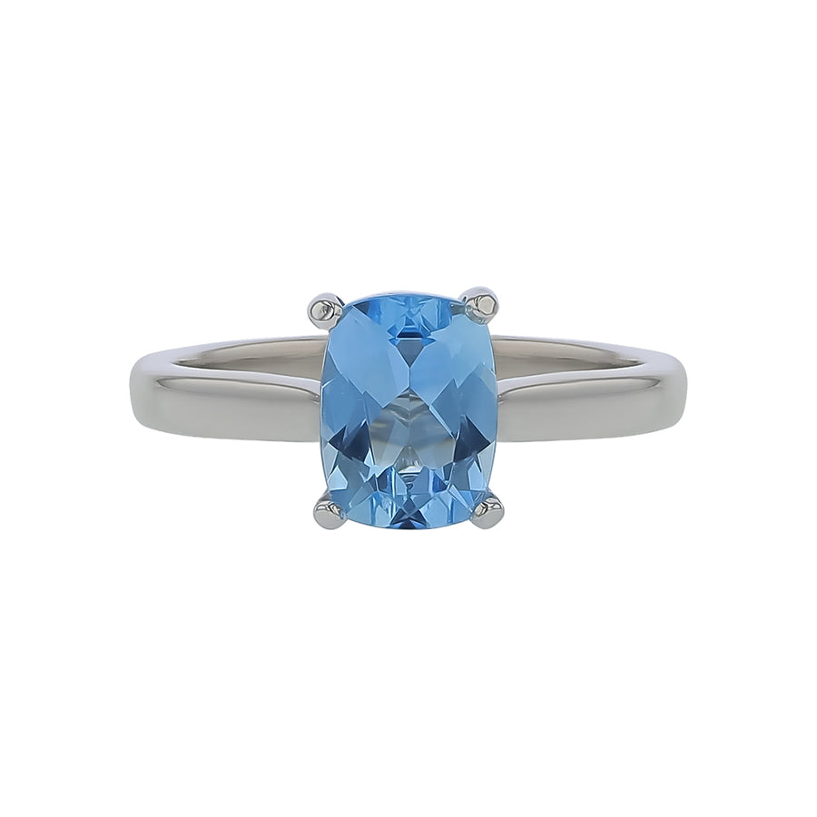 1.23ct Cushion Aquamarine Solitaire Ring in Platinum, Size 7