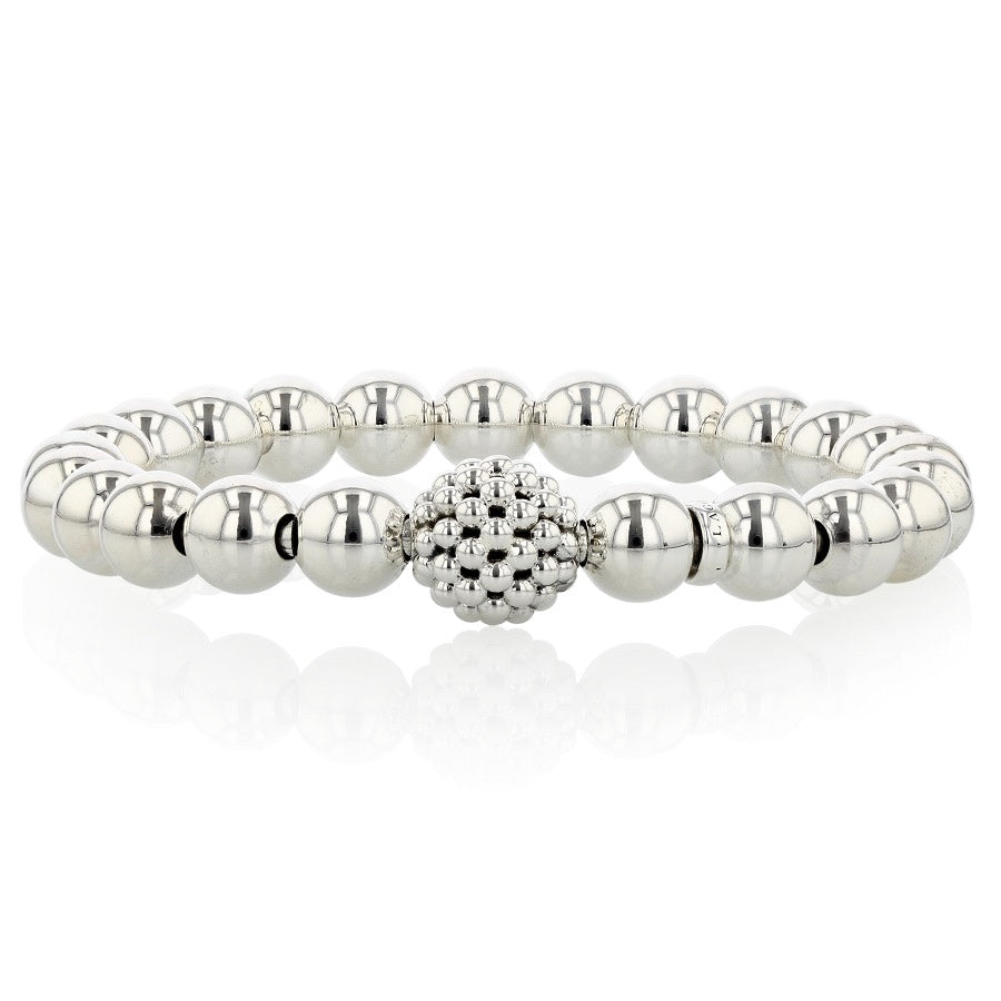 Signature Caviar 8mm Lattice Ball Stretch Bracelet in Sterling Silver, Size 7