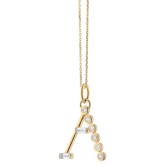 0.39ct Diamond "A" Initial Charm in 18K Yellow Gold, on 16-17" chain