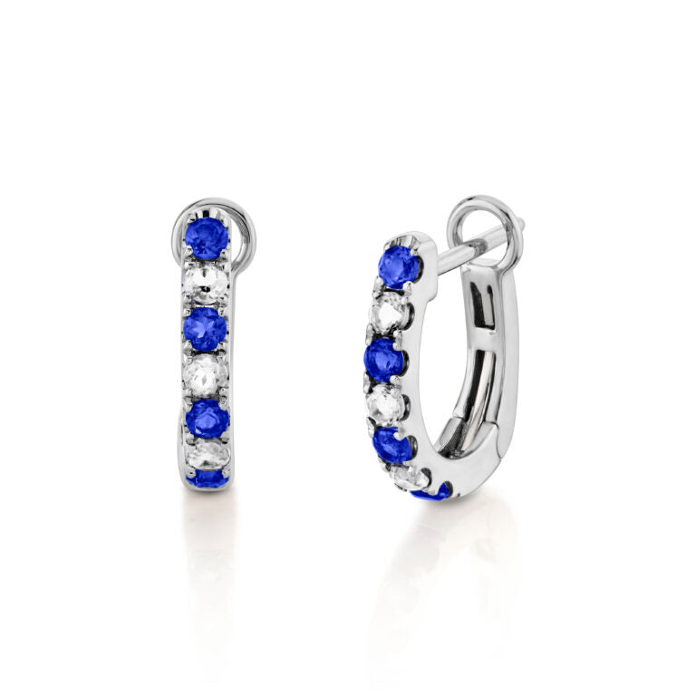 0.24ct Sapphire and 0.21ct Diamond 2mm Huggie Hoop Earrings in 14K White Gold