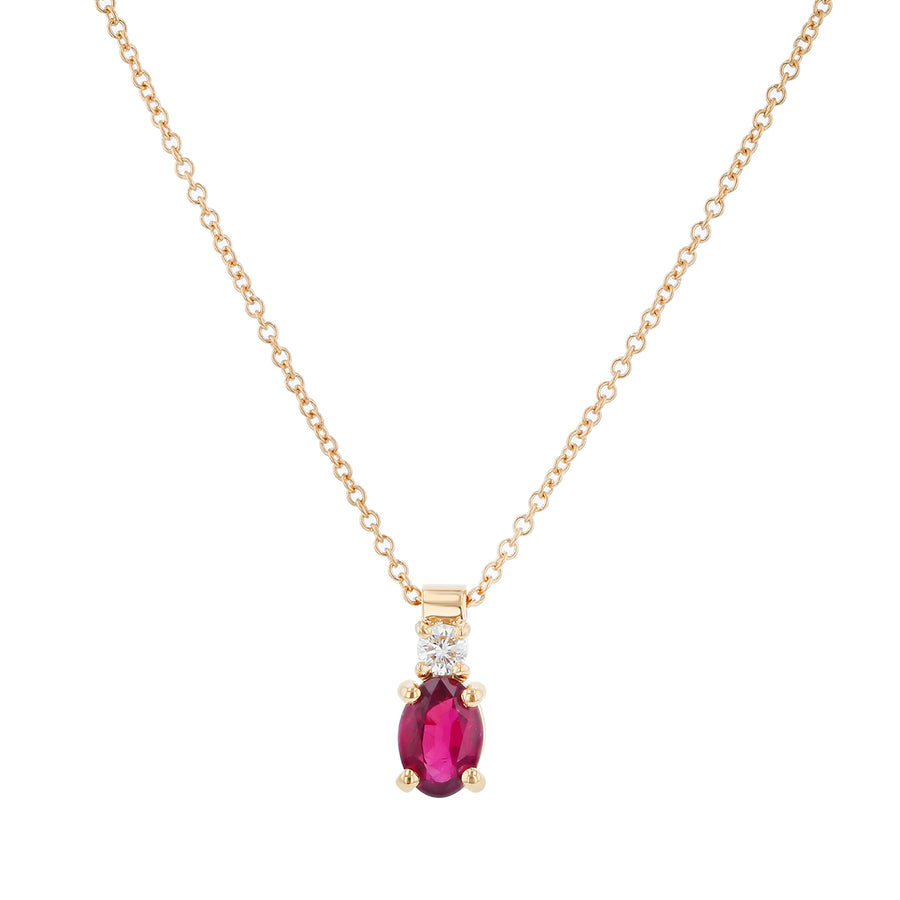 1.05ct Oval Thai Ruby and 0.10ct Full Cut Diamond Pendant in 18K Yellow Gold, 18" Chain