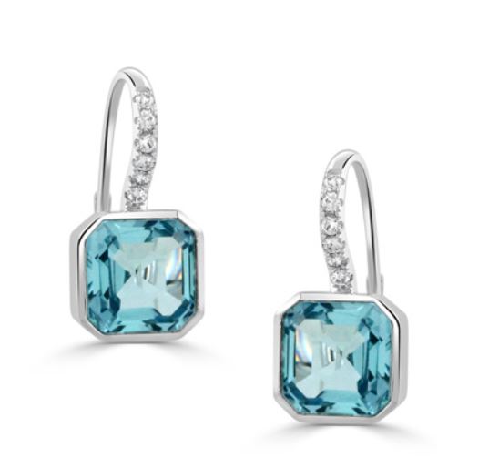 Sky Blue 7.86Ct Blue Topaz and 0.18Ct Diamond Drop Earrings in 18k White Gold