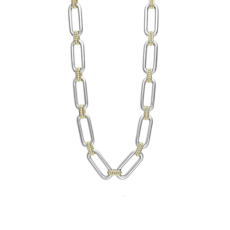 Signature Caviar Smooth Oval Link Necklace in Sterling Silver and 18K Yellow Gold with Toggle Clasp, 18" chain