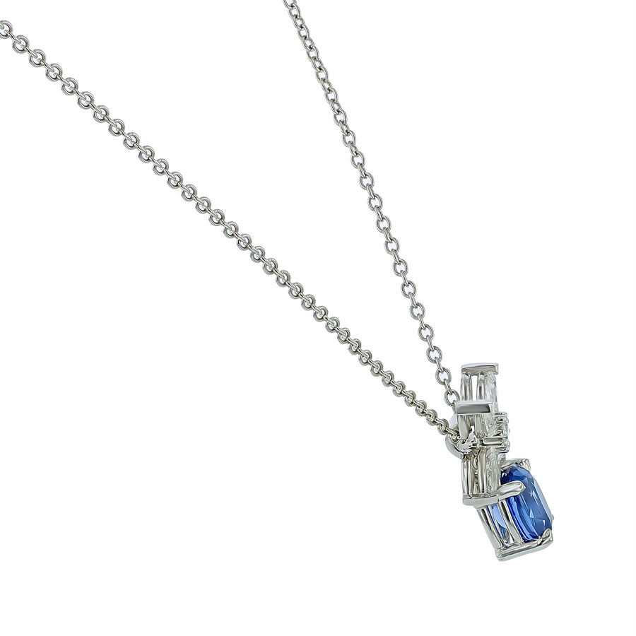 1.24ct Oval Sapphire and 0.51ct Diamond Pendant in Platinum, 18" chain