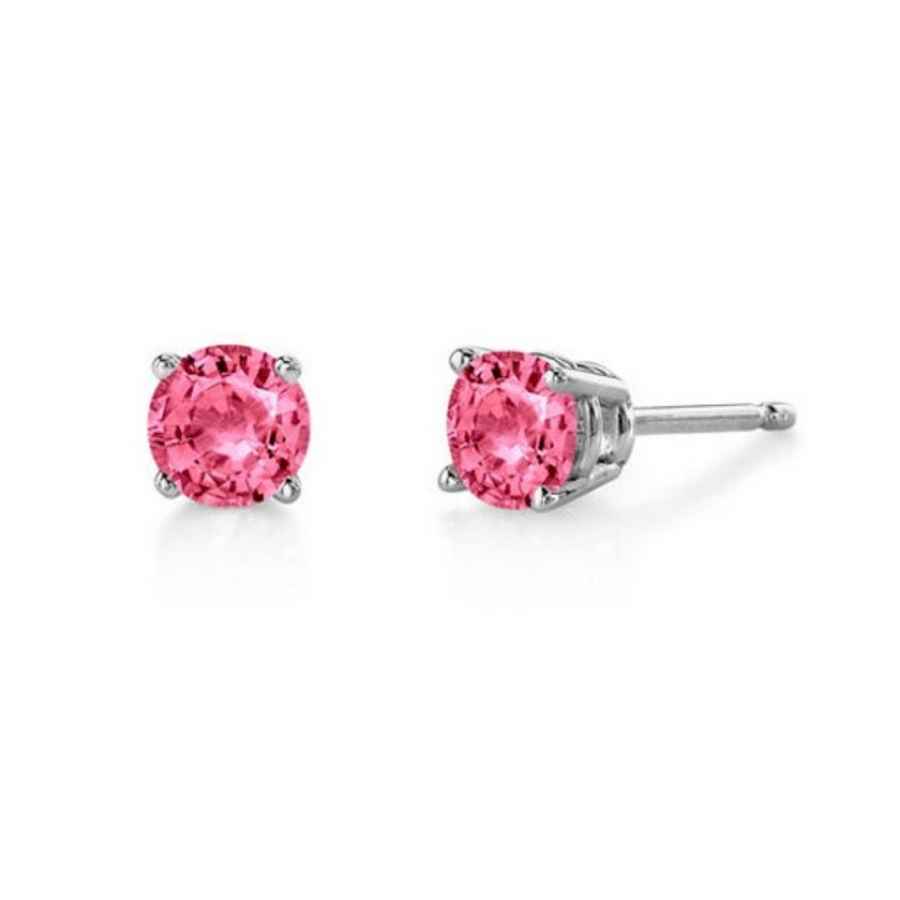 0.96ct Pink Tourmaline 5mm Basket Stud Earrings in 14K White Gold
