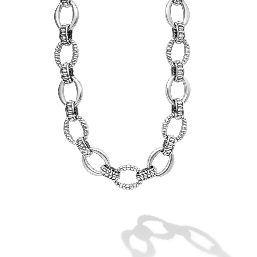 Signature Caviar 15mm Fluted Oval Link Necklace in Sterling Silver, 20in