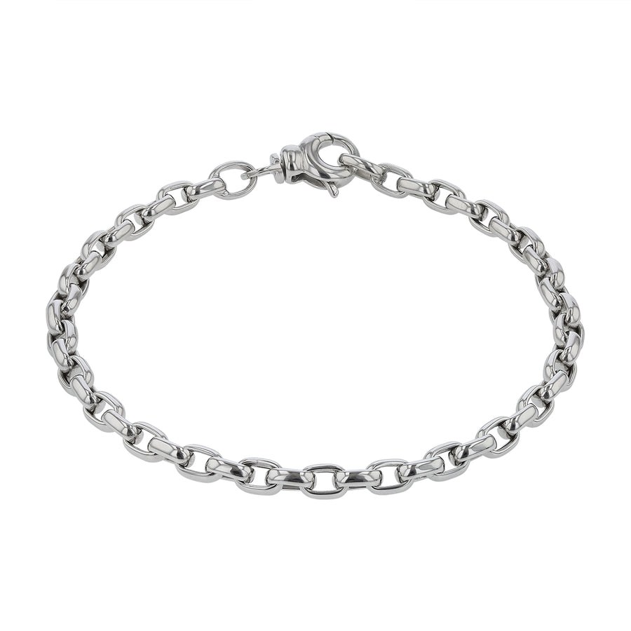 Designer Gold Fine Gauge Square Link Chain Bracelet in 18K White Gold, 7"