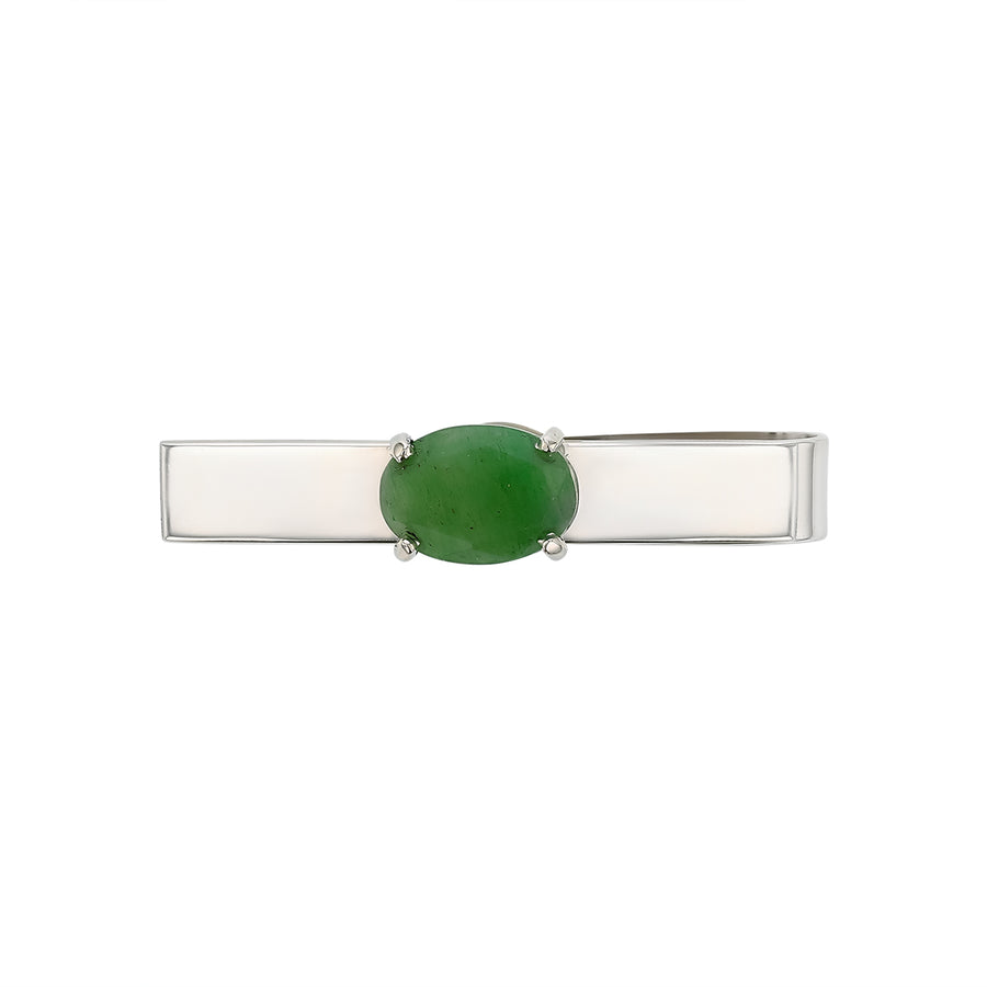 Tie Bar with Oval 4-prong Basket Setting Oval Light Green Opaque Stone in Sterling Silver