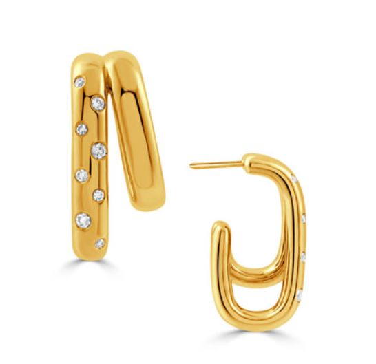 Pouf 0.23ct Diamond Double Hoop Earring in 18K Yellow Gold