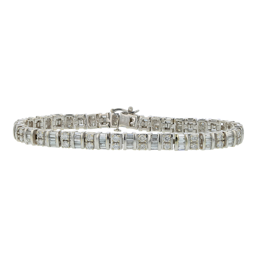 3.08ct Round and 5.50ct Straight Baguette Diamond Bracelet in 14K White Gold