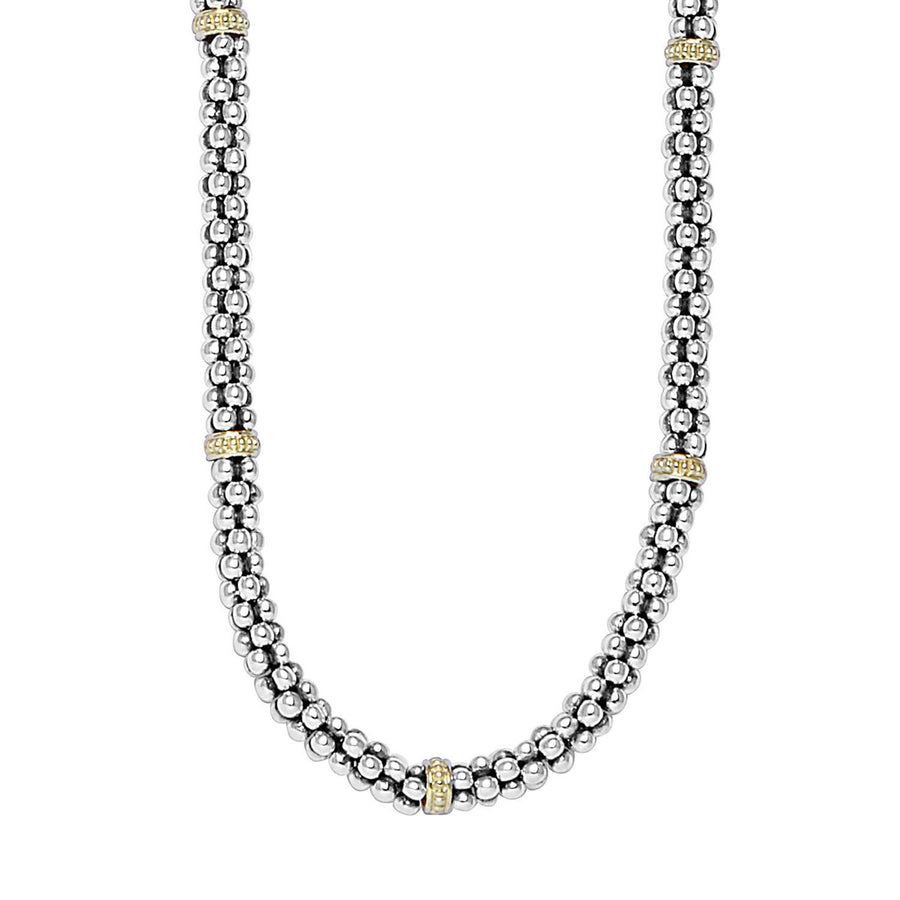 Signature Caviar 9 Station Rope Necklace in 18K Yellow Gold and Sterling Silver 18"