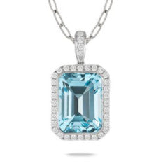 Sky Blue 7.92ct Blue Topaz and 0.45ct Diamond Halo Pendant Only in 18k White Gold