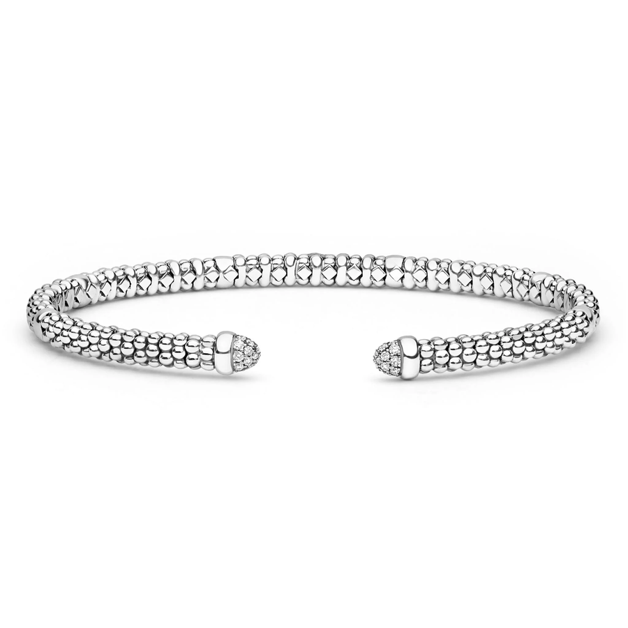 Signature Caviar 0.05ct Diamond 3mm Versa Torque Cuff Bracelet in Sterling Silver, size medium