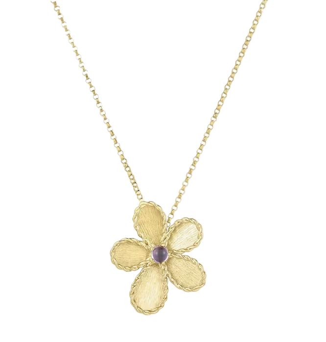 Jasmine 0.18ct Blue Tanzanite Flower Pendant in 18K Yellow Gold, 17" chain