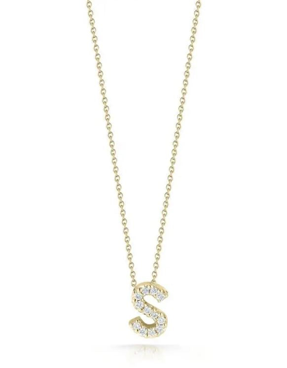 0.05ct Diamond Love Letter "S" Pendant 18K Yellow Gold on 18" chain