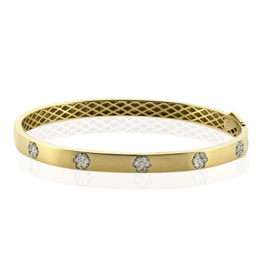 0.45ct Diamond Flower Bangle Bracelet in 18K Yellow Gold