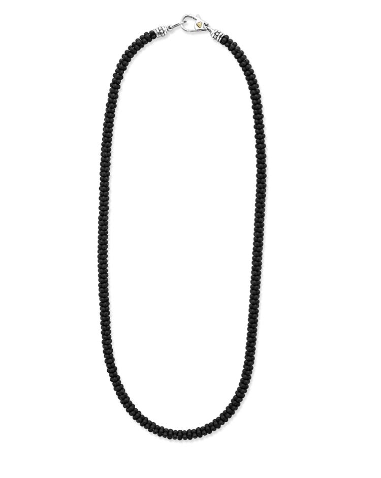 Black Caviar Matte Black Ceramic Beaded Necklace with Sterling Silver and 18K Yellow Gold, 20in