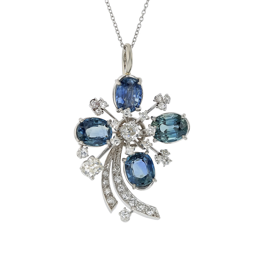 11.00ct Ethiopian Sapphire GIA  and 1.70ct Diamond Pendant in Platinum, 16" chain