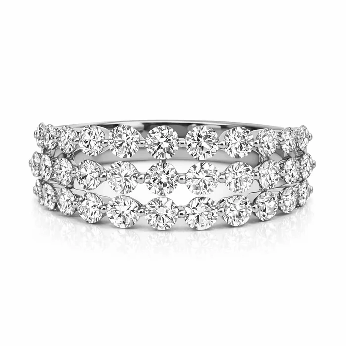 0.79ct Diamond Three Row Ring in 14K White Gold, Size 6.25