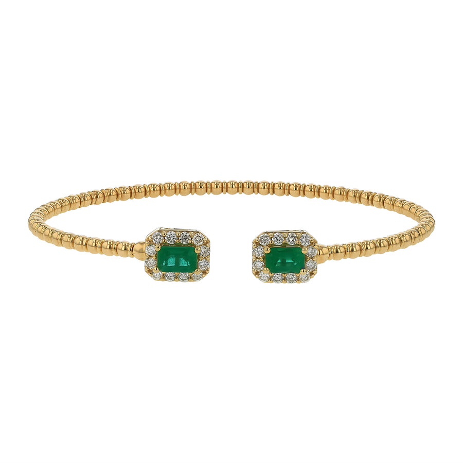 0.98ct Emerald Cut Emerald and 0.62ct Diamond Bangle Bracelet in 18K Yellow Gold