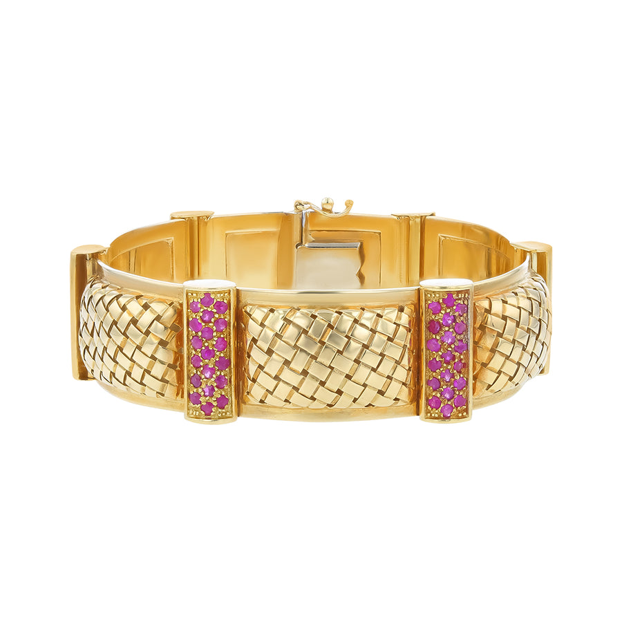 1.33ct Ruby Link Bracelet in 18K Yellow Gold, 7.5"