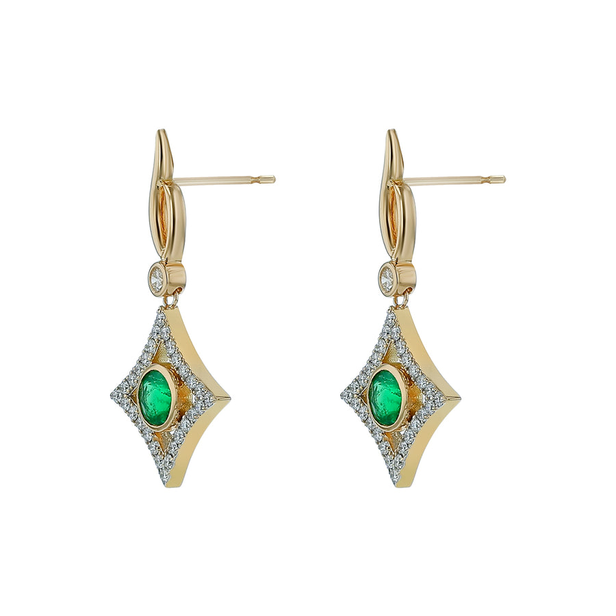 0.82ct Colombian Emerald and 0.62ct Diamond Drop Earrings in 18K Yellow Gold