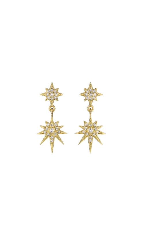 Petite Starburst 0.28ct Diamond Double Drop Earrings in 18K Yellow Gold