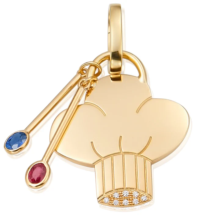 Lucky Life 0.02Ct Diamond 0.19Ct Ruby and 0.17Ct Sapphire Chefs Hat Charm Only in 18K Yellow Gold