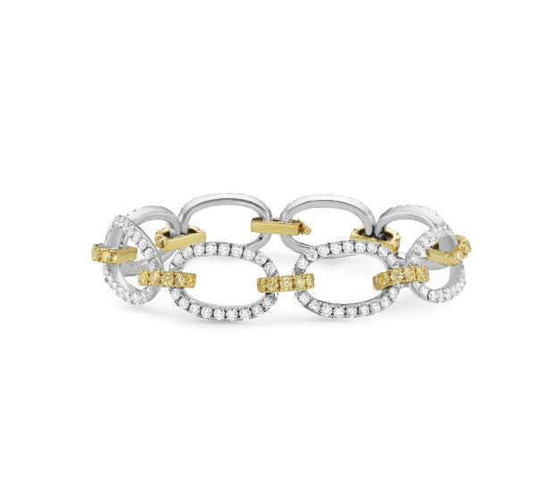 Precious Pastel 5.58ct Diamond and 2.61ct Link Bracelet in 18K White and Yellow Gold, 7"