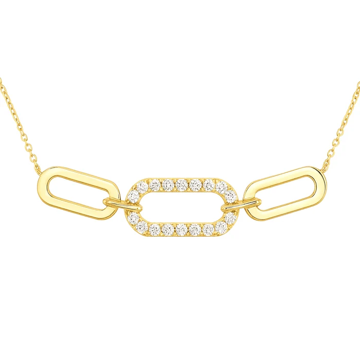 0.33ct Diamond Three Link Station Necklace in 14K Yellow Gold